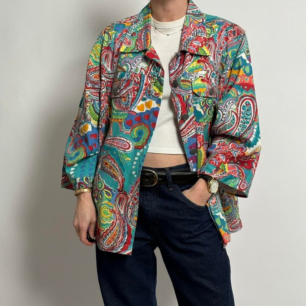 Vintage Paisley Art Teacher Chore Coat | Colorful & Structured | 3XL